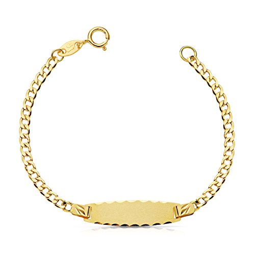 Iyé Biyé Jewels Esclava bebé Oro Amarillo 18k niña niño 12cm eslabón barbada Chapa matizada 21 mm. GRABACIÓN INCLUIDA.