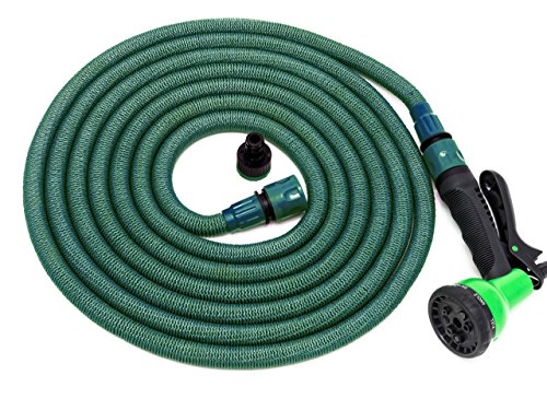 Jardinax Manguera jardín extensible con boquilla de agua y conector para grifos I Tubo expandible con pistola de riego con 8 funciones