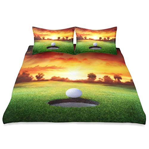 Juego de ropa de cama de 3 piezas, diseño de pelota de golf con cierre de cremallera, microfibra, 90 × 104 in；20 × 36 in