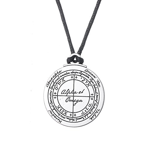 LIKGREAT Sello de Salomón Talisman para colgante de la suerte, collar con palabras de Alphael Omega