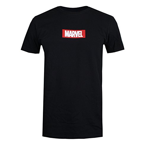 Marvel Box Logo Camiseta, Negro (Black Blk), S para Hombre