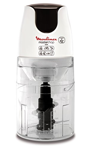 Moulinex Masterchop XL Picadora con 4 cuchillas, sistema de seguridad, 500 W, Negro, Blanco