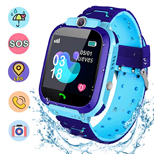 NAIXUES Smartwatch Niños, Reloj Inteligente Niño IP67, LBS, Hacer Llamada, Chat de Voz, SOS, Modo de Clase, Cámara, Juegos, Regalo para Niños de 3-12 años, soporta 2G Tarjetas Micro SIM (Azul)