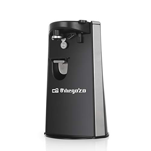 Orbegozo CU 6500 - Abrelatas eléctrico, incluye abridor de botellas y afilador de cuchillos, encendido automático por presión, 60 W de potencia