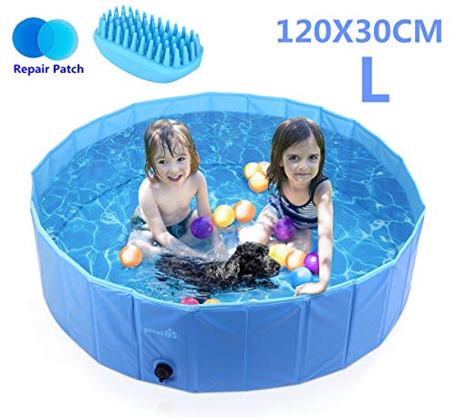 Pecute Piscina Perros y Gatos Bañera Plegable PVC Antideslizante y Resistente al Desgaste,Regalo: Cepillo de Silicona, Adecuado para Interior Exterior al Aire(M:120cm*30cm)