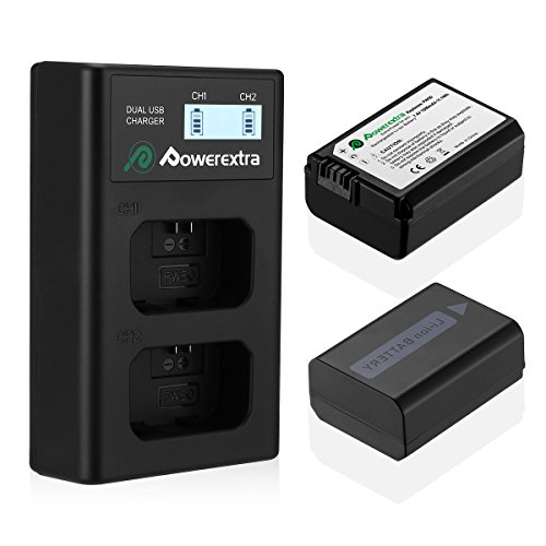 Powerextra Sony NP-FW50 Reemplazo 2 X 1500mAh Batería Rercargable con Inteligente Pantalla LCD Cargador Doble Canal para Sony Alpha a6500 a6300 a6000 a7s a7 a7s II a7s a51000 a5000 a7r a7 II Digital