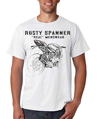 Rusty Spanner Ducati Streetfighter - Camiseta de Manga Corta para Moto Blanco Blanco XXL