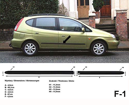 Spangenberg Listones de protección Lateral, Color Negro, para Daewoo Tacuma Rezzo Combi, año de construcción 09.2000 – 09.2008 F1 (3700001)