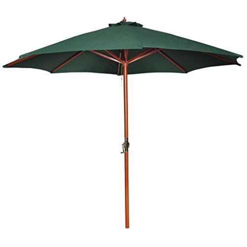 Tidyard Sombrilla de Jardín,Garden Parasol para Terraza Jardín Playa Piscina Patio,Estructura es de Madera,Verde 258cm