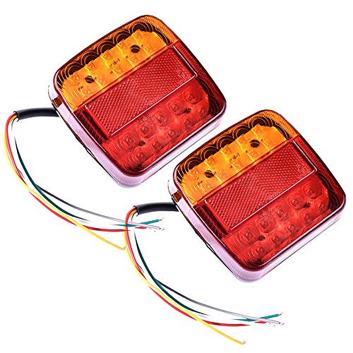 Tropicaleu 2PCS Luces Traseras de Remolque de Freno de Señal 12V Indicador para Caravana Impermeable Coche Camión Rojo Ambar Lámpara de Matrícula Luces de Cola 20 LED