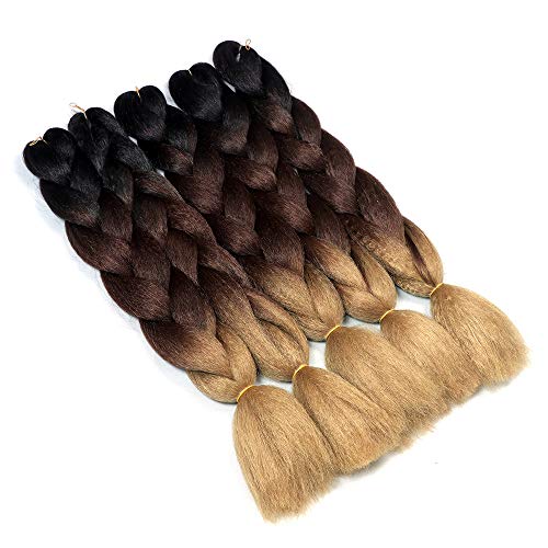 YMHPRIDE Cabello trenzado jumbo de 3 tonos a la moda 3 tonos de 24 pulgadas Cabello trenzado xpression (negro, marrón y marrón claro)