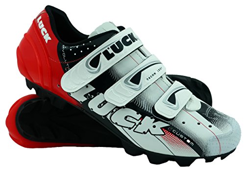 Zapatillas de Ciclismo LUCK Extreme 3.0 MTB,con Suela de Carbono y Triple Tira de Velcro de sujeción ademas de Puntera de Refuerzo. (43 EU, Rojo)