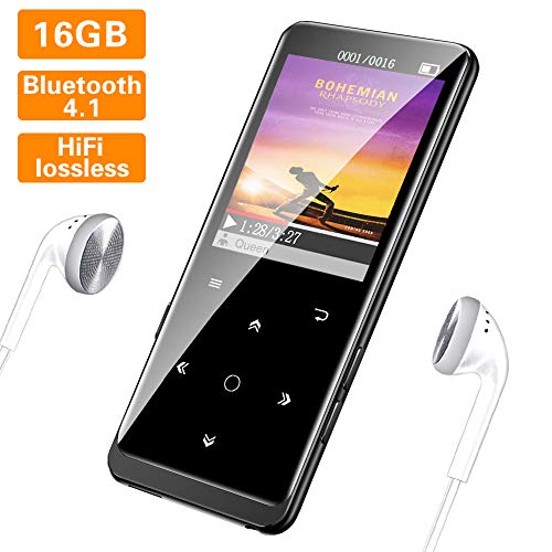 16GB Reproductor MP3 Bluetooth 4.1 HiFi SUPEREYE MP3 Player con 1.8 Pulgadas Cuerpo Efecto Espejo y Botón Táctil Radio FM,Grabarora de Voz,Soporte hasta 64GB
