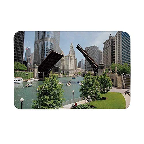 Alfombrilla antideslizante de los Estados Unidos, Centro de negocios financiero del centro de Chicago, Illinois Alfombra del piso del puente de la avenida Lake Michigan Alfombrilla para el baño Sala d