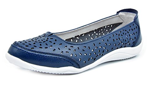 Bailarinas/Mary Jane Merceditas para Mujer, Zapatos Plano Verano para Caminar, Zapatillas de Ballet de Piel Mocasines Transpirables Cómodos Moda Loafers Zapatos de Conducción para Señoras Navy-6