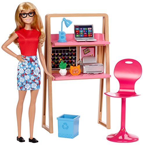 Barbie Muebles de la casa, Muñeca y escritorio, accesorios casa de muñecas (Mattel DVX52)