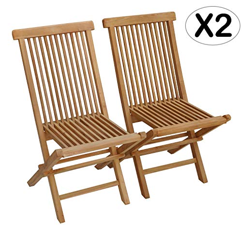 Beneffito SALENTO - Conjunto de 2 sillas de jardín Plegables en Teca Natural para Exterior (X2)