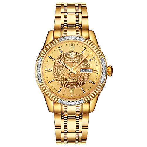 BINLUN 18 K Oro Hombres Reloj japonés automático con Calendario Impermeable Relojes para Hombres