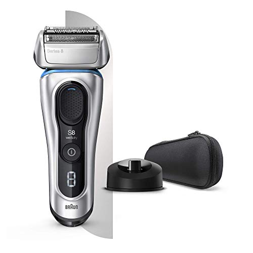 Braun Series 8 8350s - Afeitadora Eléctrica Hombre de Nueva Generación, para Barba, Recargable Inalámbrica, Base de Carga, Funda para Viaje, Color Plata