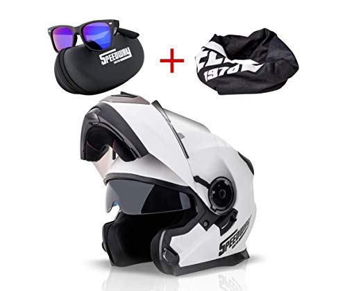 Casco Moto Modular SPEEDWAY con ECE y DOT Homologado - OSMA Casco de Moto Scooter para Mujer Hombre Adultos con Doble Visera -Negro Mate y Blanco (S, BLANCO)