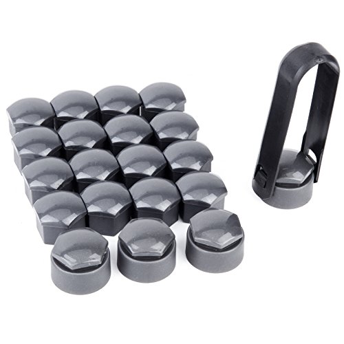 CLE DE TOUS - Juego de 20pcs 17mm Tapones Tuercas de Llanta Rueda de Automóviles + Herramienta para extraer (Gris)