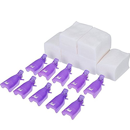 Clip de Removedor de Esmaltes de UV Gel Morado 10 Piezas con 420 Piezas Almohadillas de Algodón de Limpieza de Uña