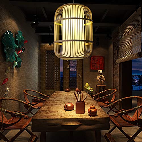 CxiaoZks El bambú de Mimbre Linterna Pendiente de la luz Fixture Asia Japonesa rústicos Lámpara Colgante Avize Luminaria Interiores Comedor del Restaurante,30cm*40cm