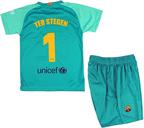 FCB Conjunto Camiseta y Pantalón Primera Equipación Infantil TER Stegen del FC Barcelona Producto Oficial Licenciado Temporada 2019-2020 Color Verde (Verde, Talla 10)