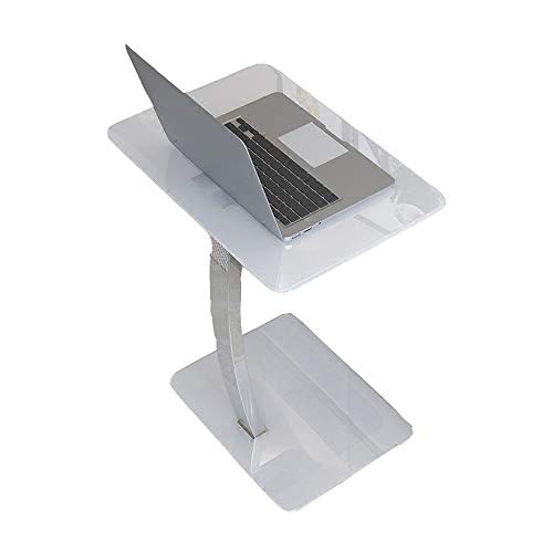 FEI - Lapdesks Mesa lateral de cristal del soporte del ordenador portátil del metal portátil para el vidrio blanco derecho del piso de las computadoras portátiles para la sala de estar o el dormitorio