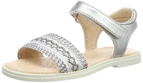 Geox J Sandal Karly Girl G, Sandalias con Punta Abierta para Niñas, Silver (Silver C1007), 30 EU