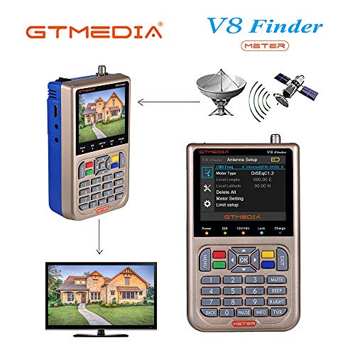 GT MEDIA V8 Sat Finder Meter Localizador satelite Buscador de Satélite Parabolica Medidor de Campo DVB-S/S2/S2X FTA Receptor de Señal de Satélite de TV Digital HD, 3.5" LCD Batería 3000mAh Incorporada
