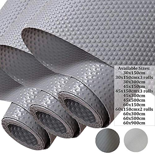 Hersvin 45x150cmx3 Rollos Alfombra Antideslizante para Cajon de EVA, No-adhesivo Impermeable Antibacteriano Proteger Estantes, Cocina Gabinete, Refrigerador, Mesas (Gris/Puntos)