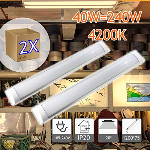 JANDEI - 2X Regleta LED, 36W 120cm, Luz Neutra 4000K, Protección IP20 Para Interior, Equivalente A 2 Tubos Fluorescentes 3600 Lúmenes