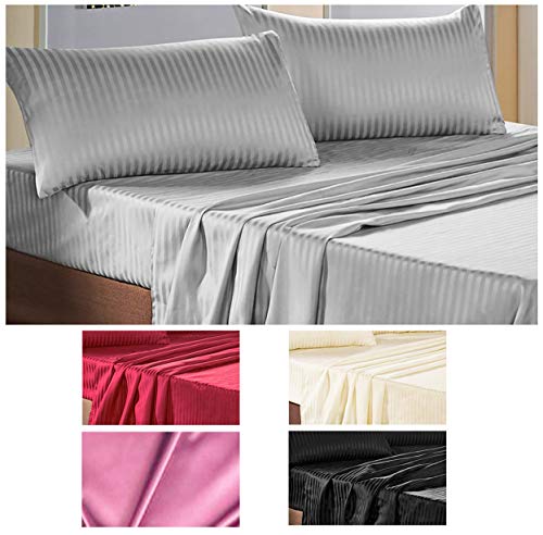 Juego de cama de matrimonio de raso. Set de sábana y sábana bajera, con 2 fundas para almohada, en 6 colores