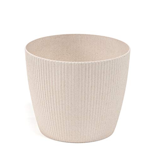 Lamela Magnolia Jumper Eco - Maceta para Flores y Plantas (+ 30% Madera), 16 cm de diámetro, Color Blanco ecológico (Beige)