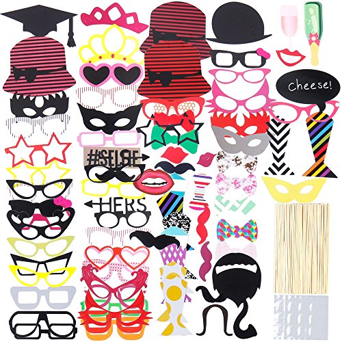 Lictin 86Pcs DIY Photo Booth Atrezzo Favorecer Incluyendo Cómica Divertida Creativa Bigotes Gafas Pelo Arcos Sombreros Labios para el Partido Boda Cumpleaños y La Graduación