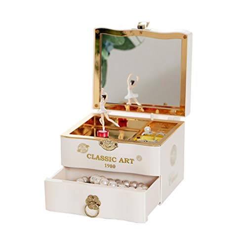 Liudan-Cajas Musicales Joyero de música Dulce con cajón extraíble y Caja de almacenaje de Joyas de Ballet Girl. (Color : White)