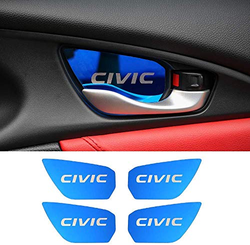 L&U 4pcs de la Puerta Interior de la manija de la Puerta Cubierta decoración Tazón Recorte Etiqueta para el 10 Gen Honda Civic 2016-2019,Azul