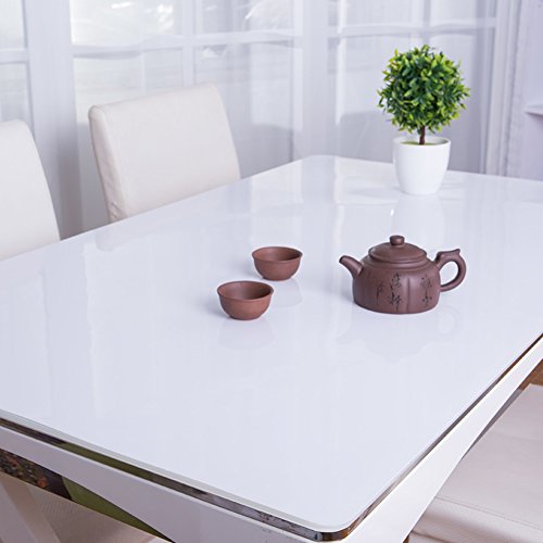 Mantel de Color sólido del PVC,Cristal Opaco Tablero Vidrio Suave Mesa Cubierta no-encogible no deformable Mesa de Comedor Mesa de té Mesa Protector-Blanco 90x90cm(35x35inch)