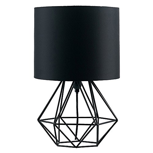 MiniSun - Moderna Lámpara de Mesa Negra – Innovadora Base de Estilo Jaula - Pantalla Negra - Iluminación Interior