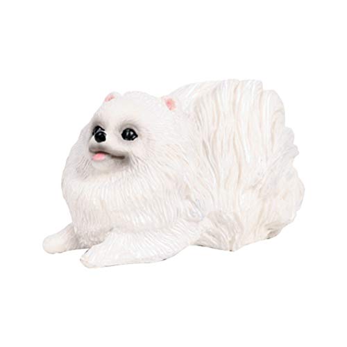 NUOBESTY Pomerania Perro Figurita Plástico Coleccionable Cachorro Estatua Escultura Adorable Mini Mascota Modelo Juguete Artesanía Ornamento para Oficina en Casa Blanco