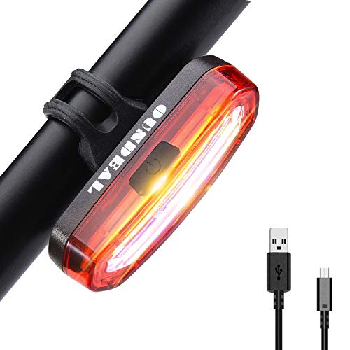 OUNDEAL Luz Trasera Bicicleta, LED Luz Bicicleta, Luces Bicicleta Recargable USB, Faro Trasero Bici con 6 Modos, Luz Trasera Roja para Seguridad de Ciclismo