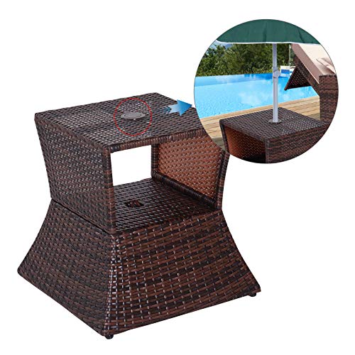 Outsunny Mesa de Centro Ratán con Agujero para Sombrilla Mesita de Café Té Mesa Auxiliar para Exterior Terraza Patio 54x54x55cm