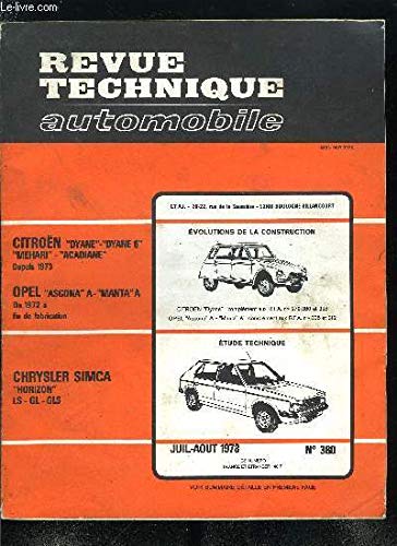 Revue Technique Automobile N°380 : Chrysler Simca Horizon LS, GL et GLS