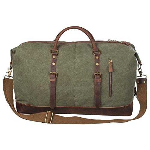 S-ZONE Travel Bag Versión Más Grande Vintage Canvas Leather Trim Unisex Hand Luggage Weekender Tadche Bolsa de Deporte para Viajes de Vacaciones de Fin de Semana