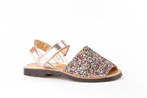 Sandalias Menorquinas para Niñas en Glitter Todo Piel mod203. Calzado infantil Made in Spain, Garantia de calidad. (32, Multicolor)