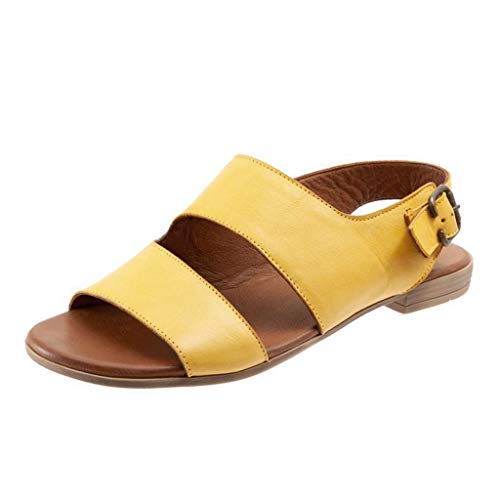 Sandalias Yvelands de Verano para Mujer Sandalias con Hebilla Retro Correa de Fondo Plano para Mujer Roman Shoes(Amarillo,41)