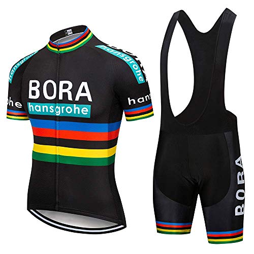 SUHINFE Traje Ciclismo Hombre para Verano, Ciclismo Maillot y Culotte Ciclismo Culote Bicicleta con 5D Gel Pad para Deportes al Aire Libre Ciclo Bicicleta, BOR-Black, L