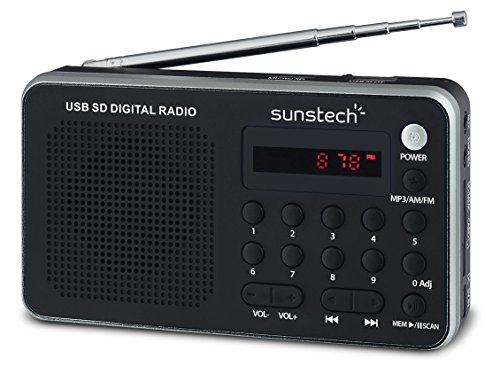 Sunstech RPDS32SL - Radio portátil digital (AMFM PLL, altavoz, USB, SD, MMC, 1.5 W RMS) color plata