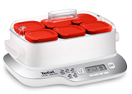 Tefal Multidelices Express YG660120 - Yogurtera eléctrica con 5 programas y función Exprés de 4 horas, incluye 6 vasos con tapa, bandeja y libro de recetas, para halcer yogures artesanos